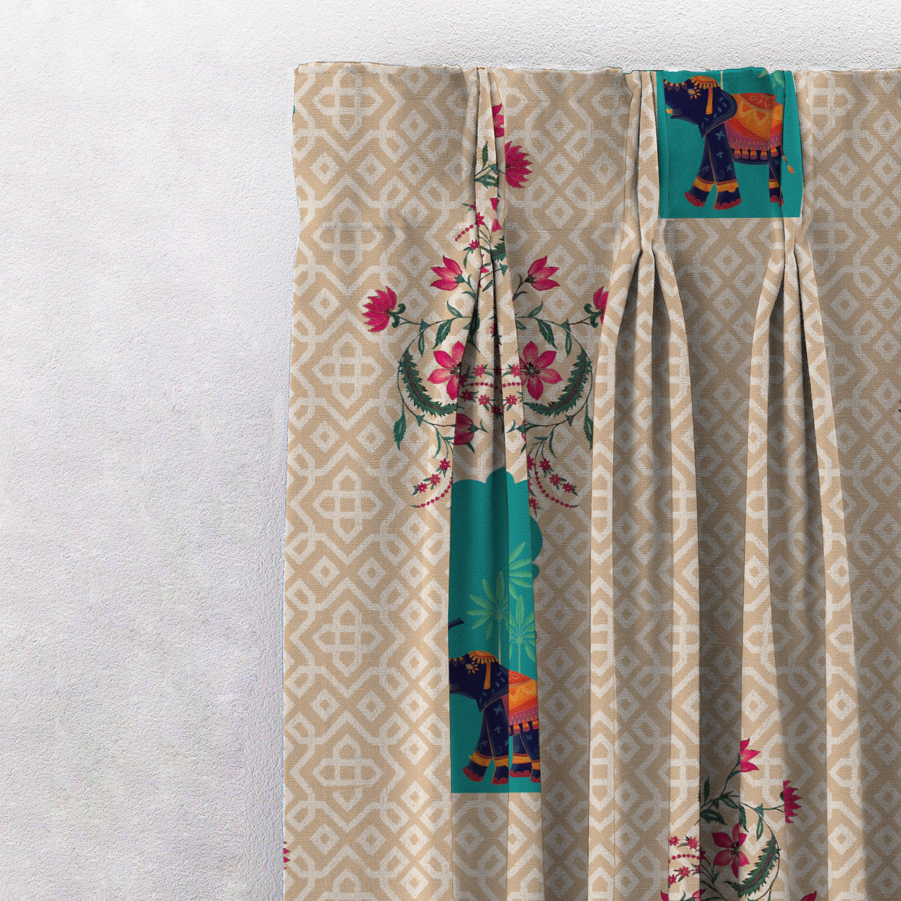 Elegent Indie Print Matt Finish Room Darkening Curtain Set of 2 MTDS489B