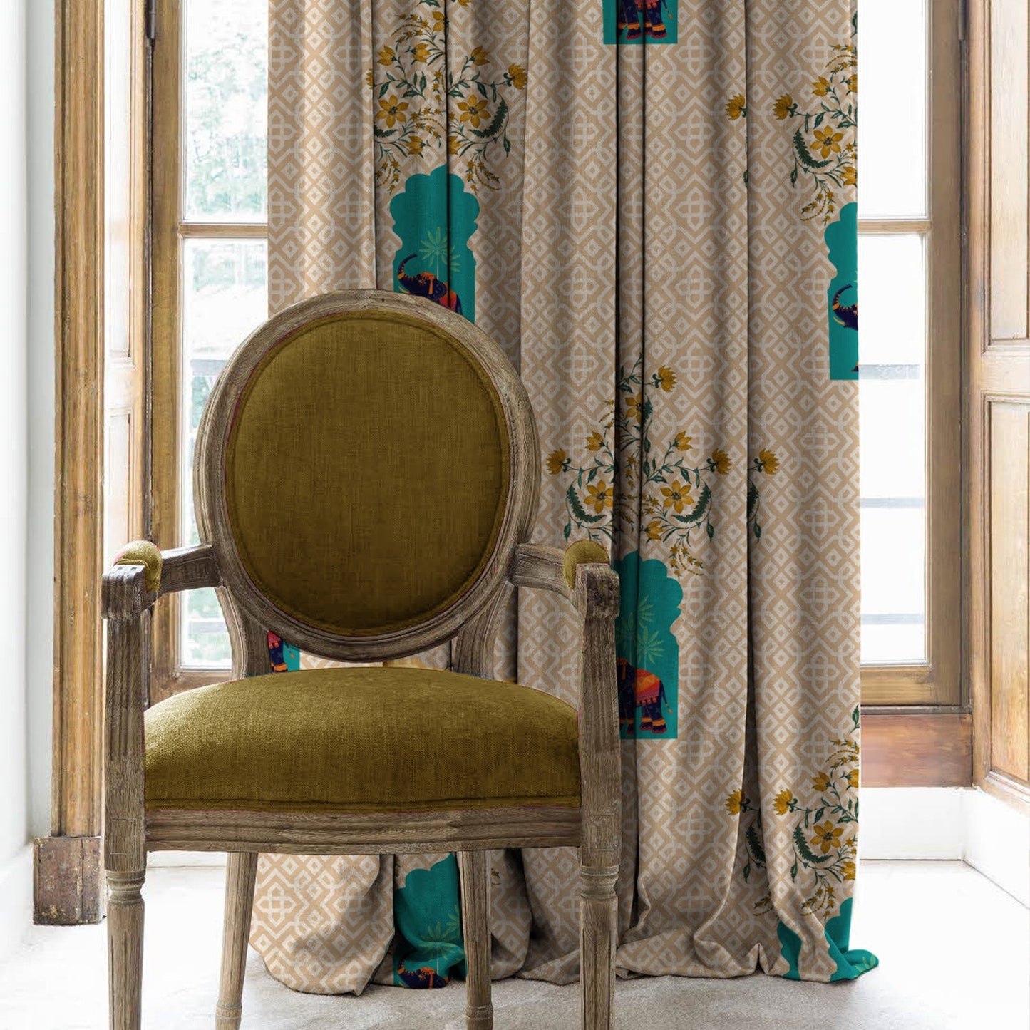 Elegent Indie Print Matt Finish Room Darkening Curtain Set of 2 MTDS489D