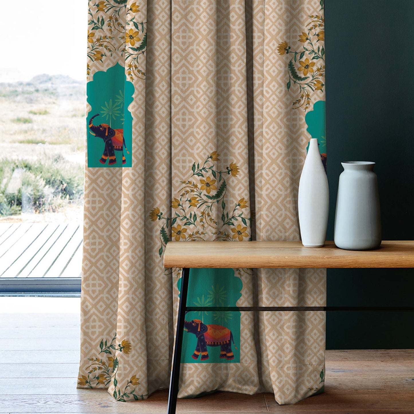 Elegent Indie Print Matt Finish Room Darkening Curtain Set of 2 MTDS489D