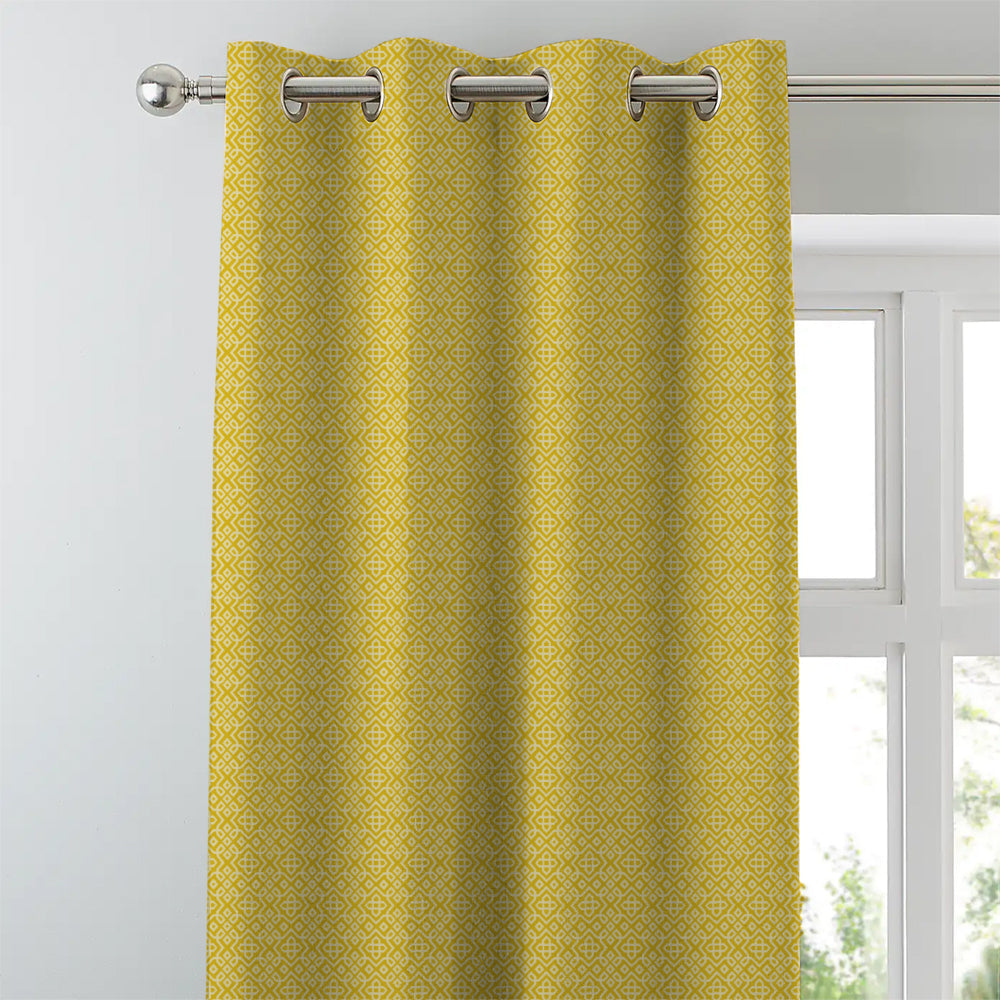 Colorful Knots Indie Yellow Heavy Satin Room Darkening Curtains Set Of 2 - (DS491A)