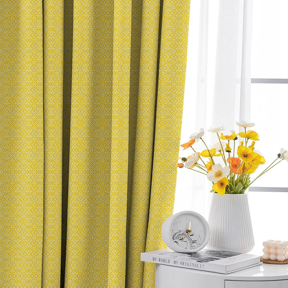 Colorful Knots Indie Yellow Heavy Satin Room Darkening Curtains Set Of 2 - (DS491A)