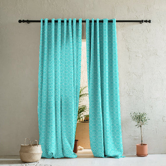 Colorful Knots Indie Teal Heavy Satin Room Darkening Curtains Set Of 2 - (DS491B)
