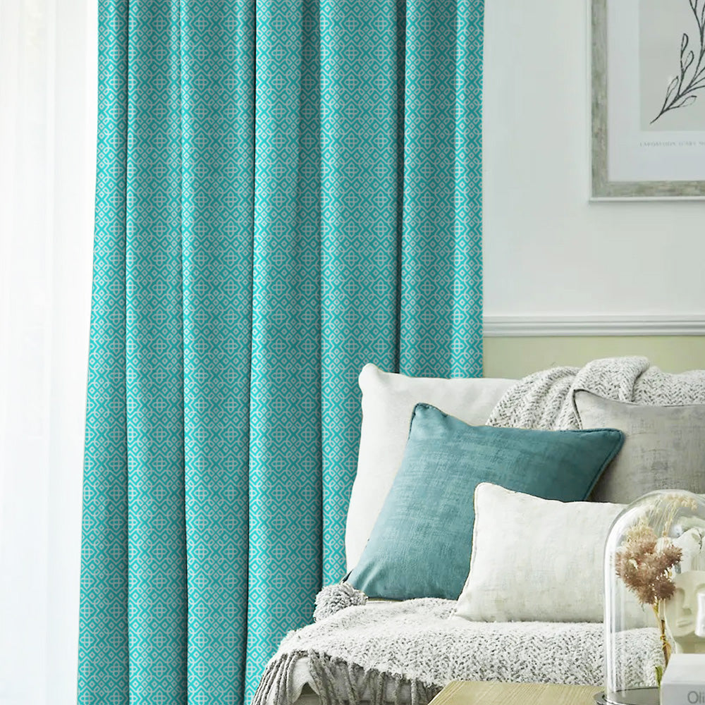 Colorful Knots Indie Teal Heavy Satin Room Darkening Curtains Set Of 2 - (DS491B)