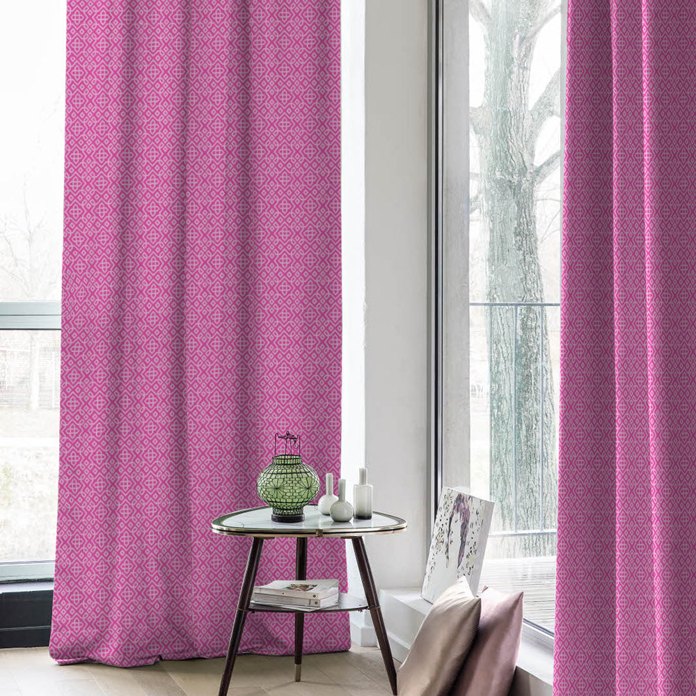 Colorful Knots Indie Hot Pink Heavy Satin Room Darkening Curtains Set Of 2 - (DS491C)