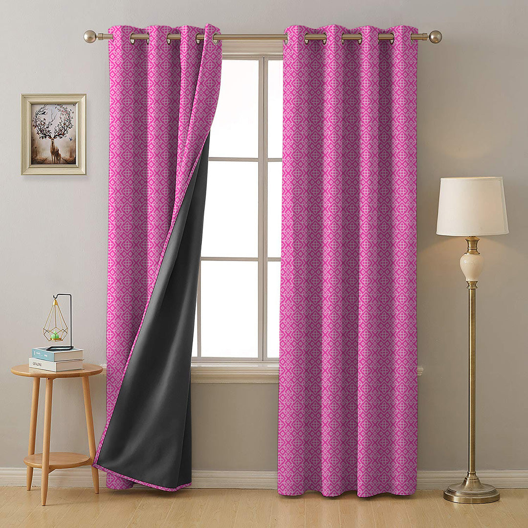 Colorful Knots Indie Hot Pink Heavy Satin Room Darkening Curtains Set Of 2 - (DS491C)