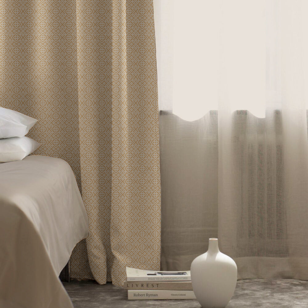 Colorful Knots Indie Oat Beige Heavy Satin Room Darkening Curtains Set Of 2 - (DS491E)