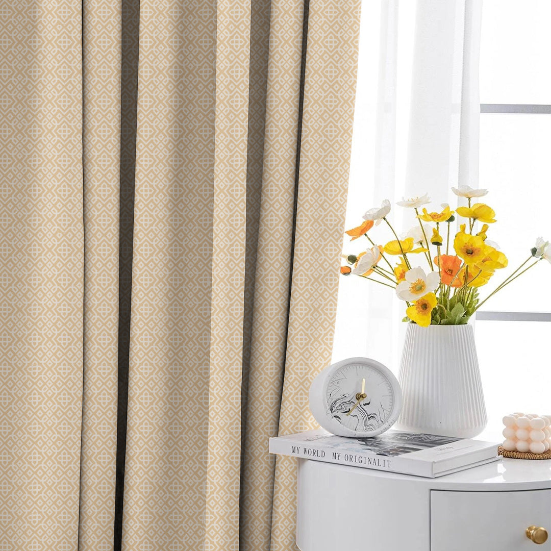 Colorful Knots Indie Oat Beige Heavy Satin Room Darkening Curtains Set Of 2 - (DS491E)