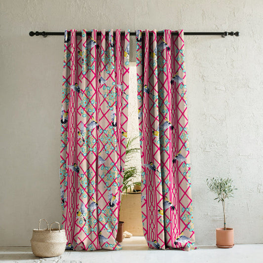 Avian Lotus Indie Bright Red Heavy Satin Room Darkening Curtains Set Of 2 - (DS493D)
