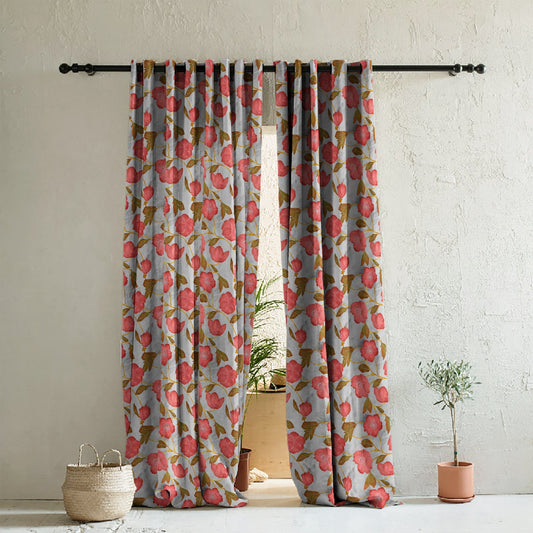 Elegant Floral Print Room Darkening Curtains- Set of 2 - DS494A