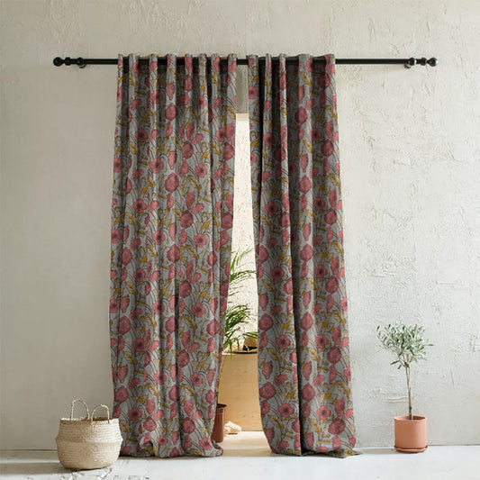 Garden Serenade Floral French Grey Heavy Satin Room Darkening Curtains Set Of 2 - (DS495C)
