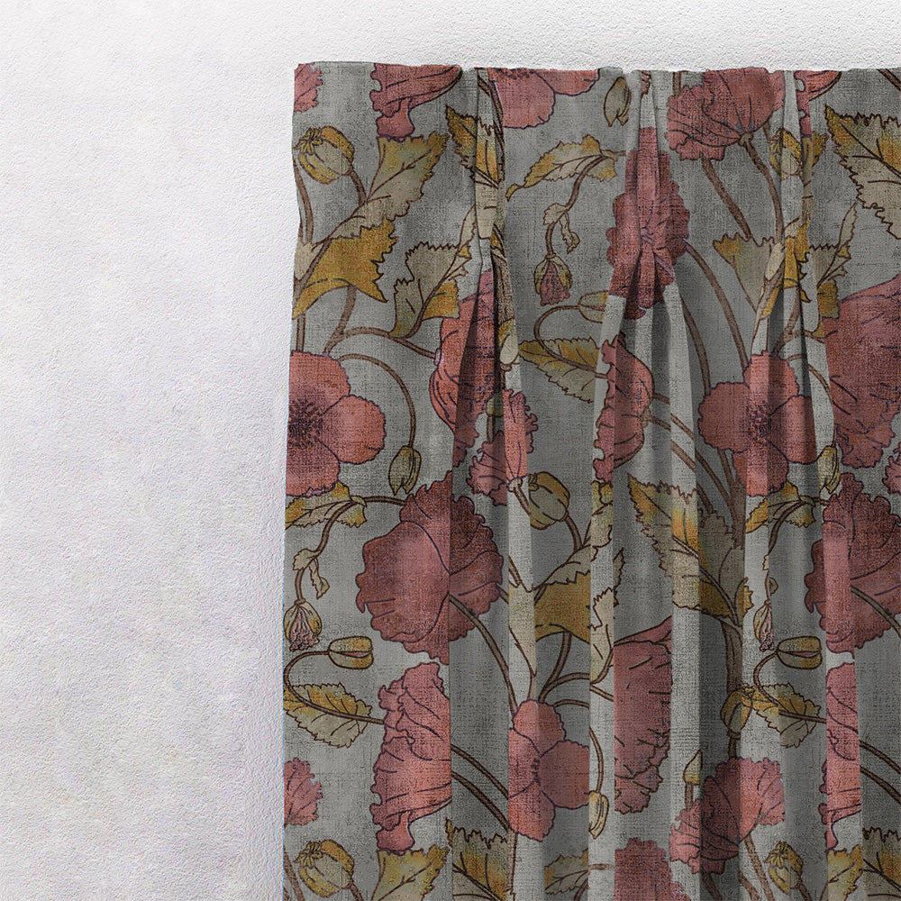 Garden Serenade Floral French Grey Heavy Satin Room Darkening Curtains Set Of 2 - (DS495C)