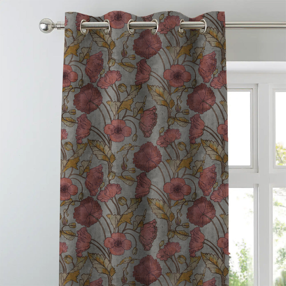 Garden Serenade Floral French Grey Heavy Satin Room Darkening Curtains Set Of 2 - (DS495C)