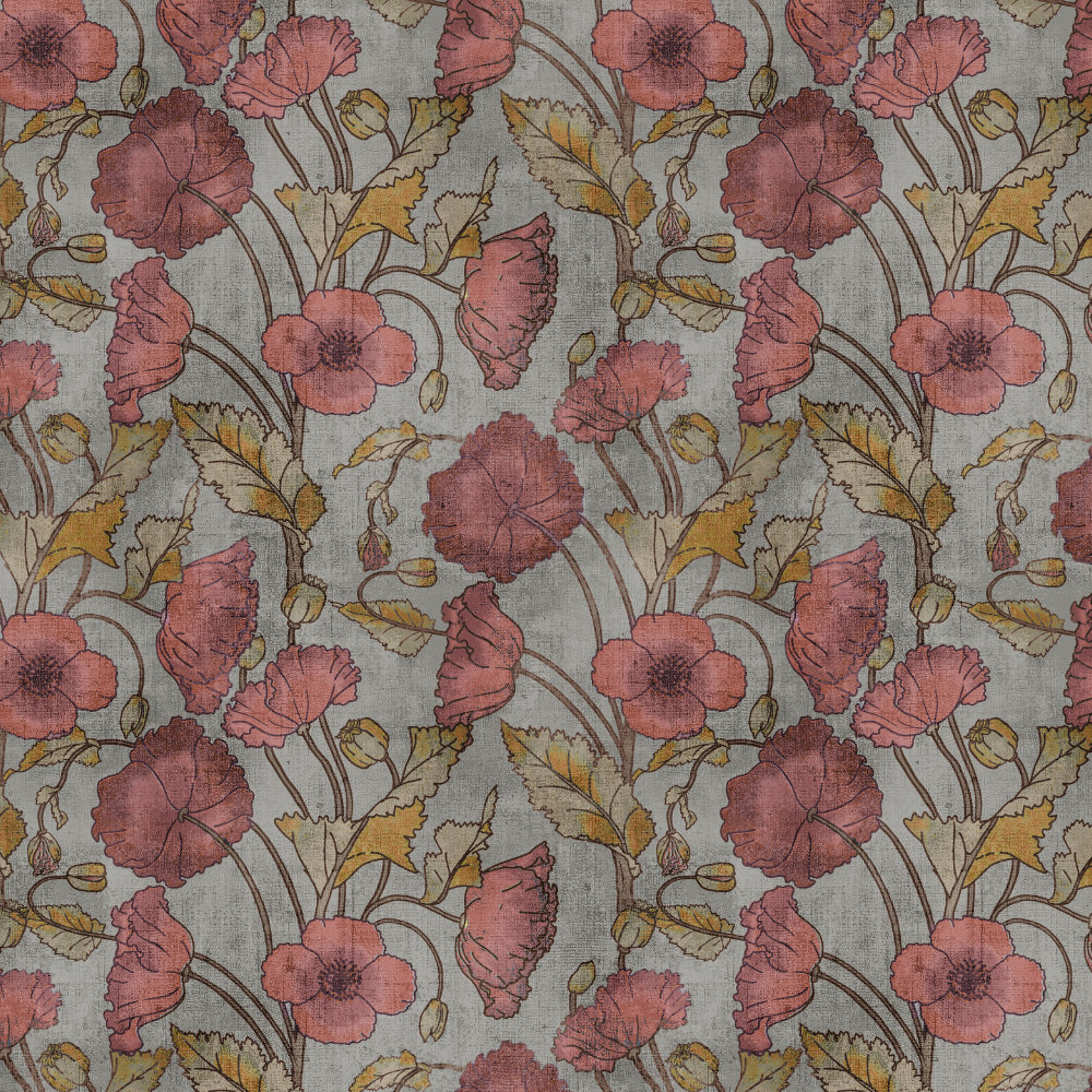 Garden Serenade Floral French Grey Heavy Satin Room Darkening Curtains Set Of 2 - (DS495C)