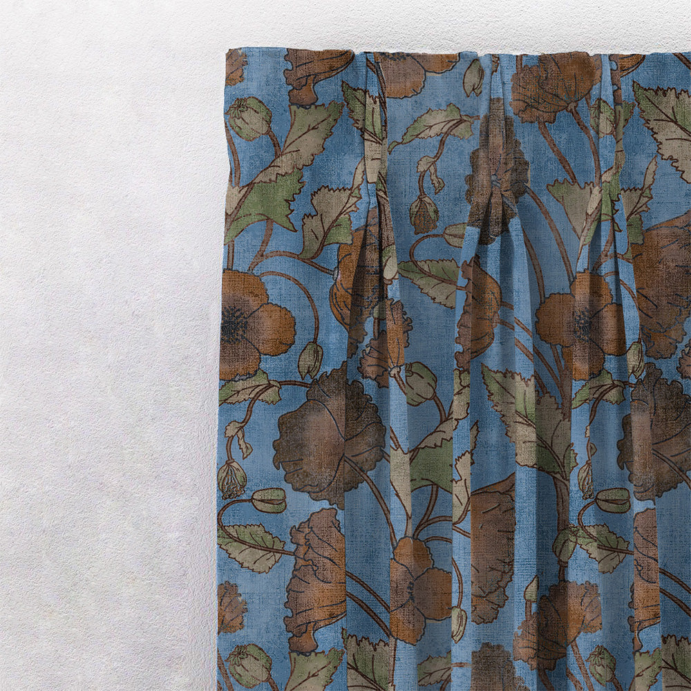 Garden Serenade Floral Oxford Blue Heavy Satin Room Darkening Curtains Set Of 2 - (DS495D)