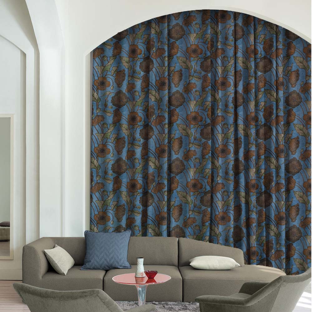 Garden Serenade Floral Oxford Blue Heavy Satin Room Darkening Curtains Set Of 2 - (DS495D)