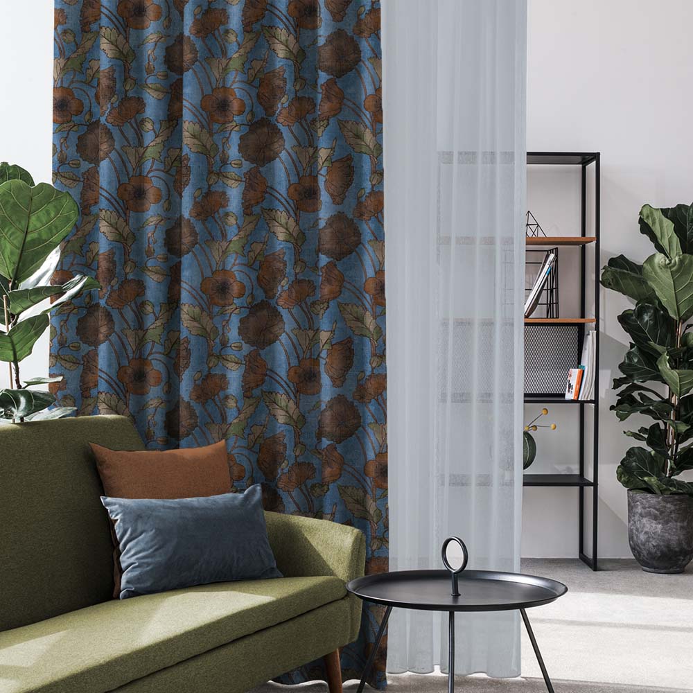 Garden Serenade Floral Oxford Blue Heavy Satin Room Darkening Curtains Set Of 2 - (DS495D)