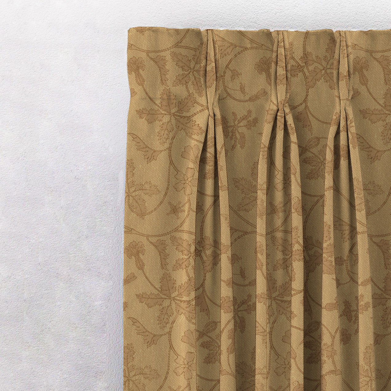 Nouveau Petal Floral Pecan yellow Heavy Satin Room Darkening Curtains Set Of 2 - (DS496A)