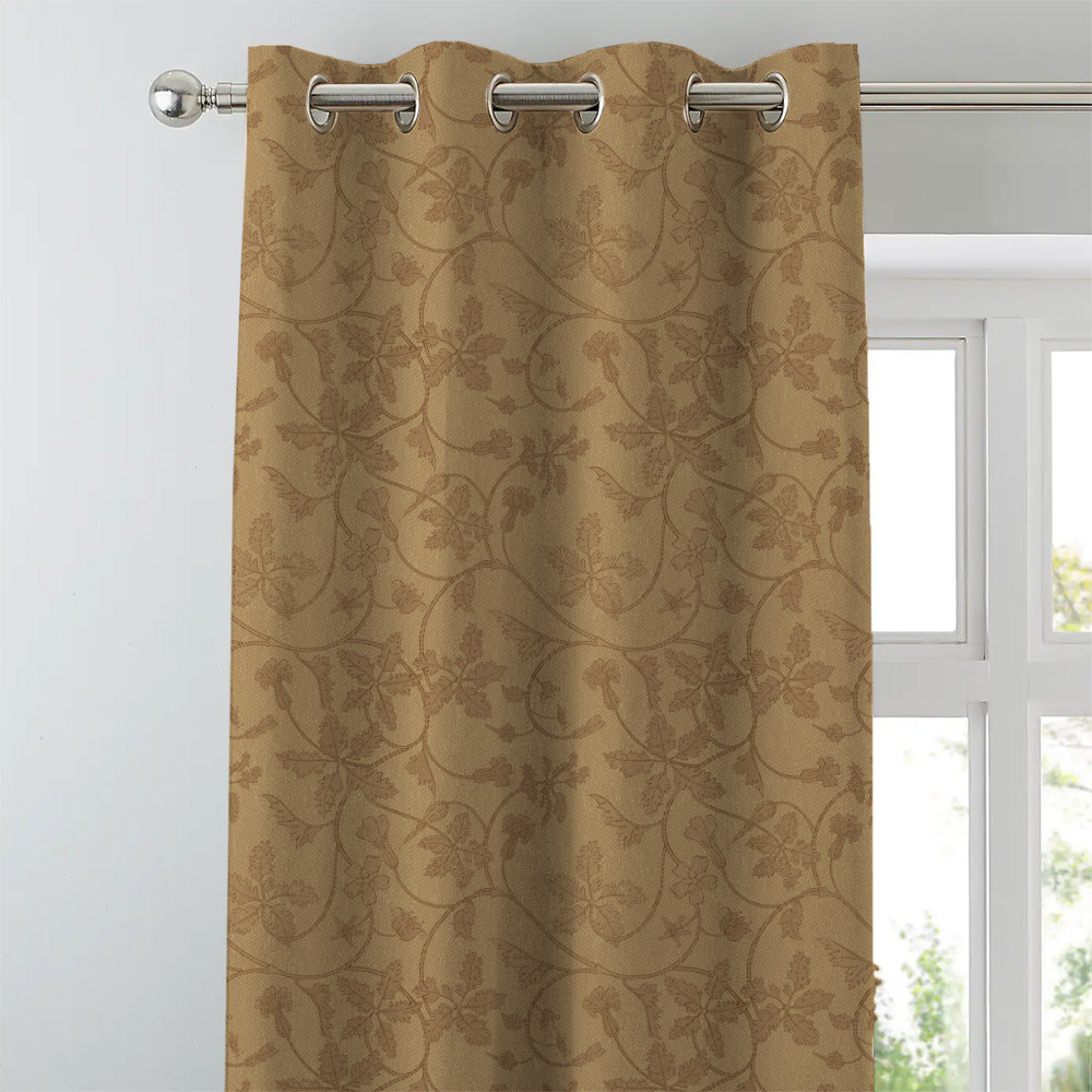 Nouveau Petal Floral Pecan yellow Heavy Satin Room Darkening Curtains Set Of 2 - (DS496A)