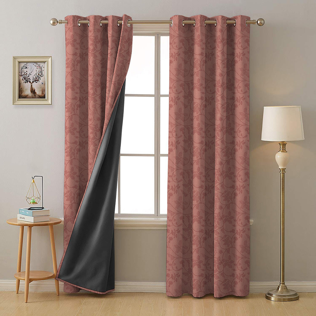 Nouveau Petal Floral Bubblegum Pink Heavy Satin Room Darkening Curtains Set Of 2 - (DS496B)