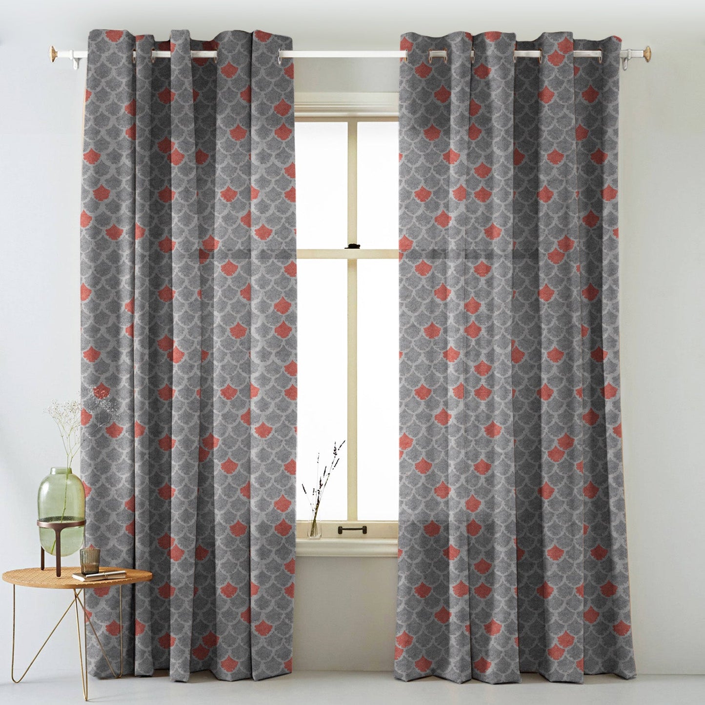 Elegent Geometric Print Matt Finish Room Darkening Curtain Set of 2 MTDS497A