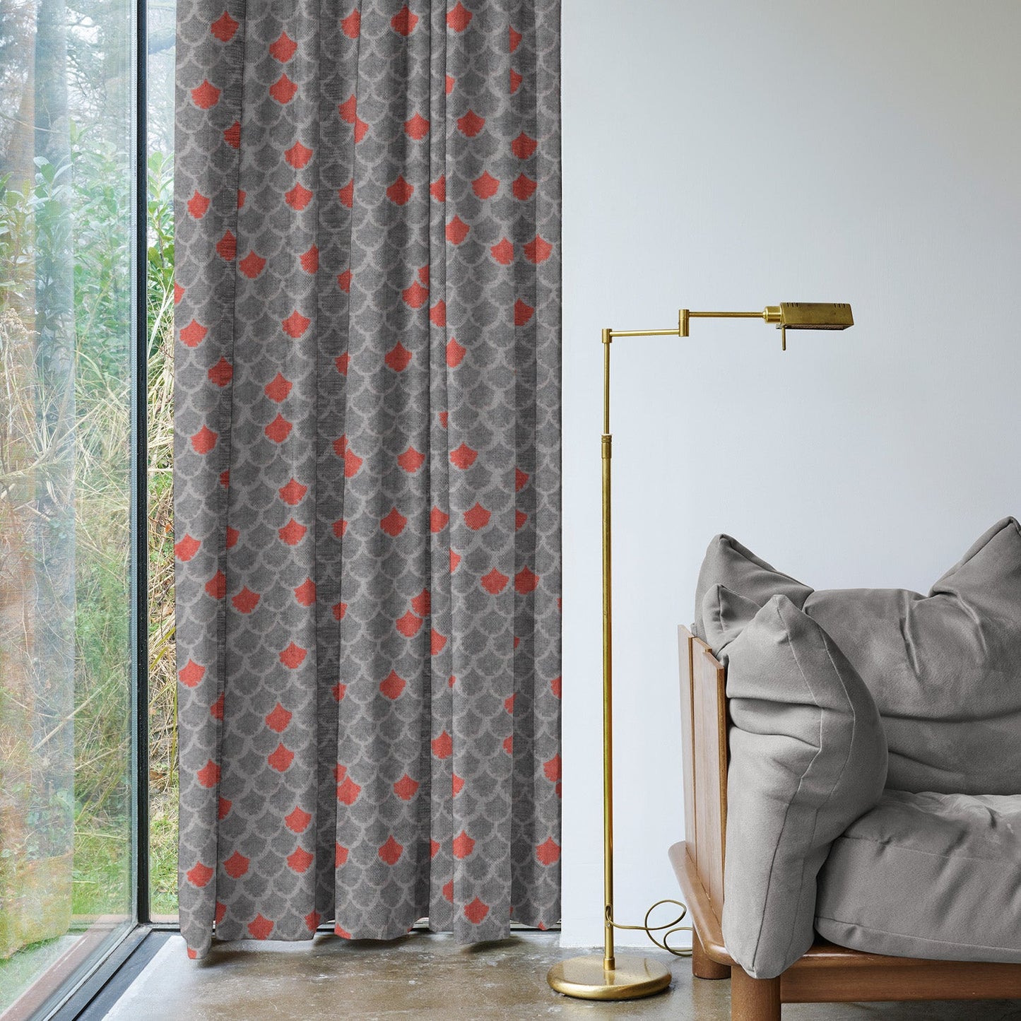 Elegent Geometric Print Matt Finish Room Darkening Curtain Set of 2 MTDS497A