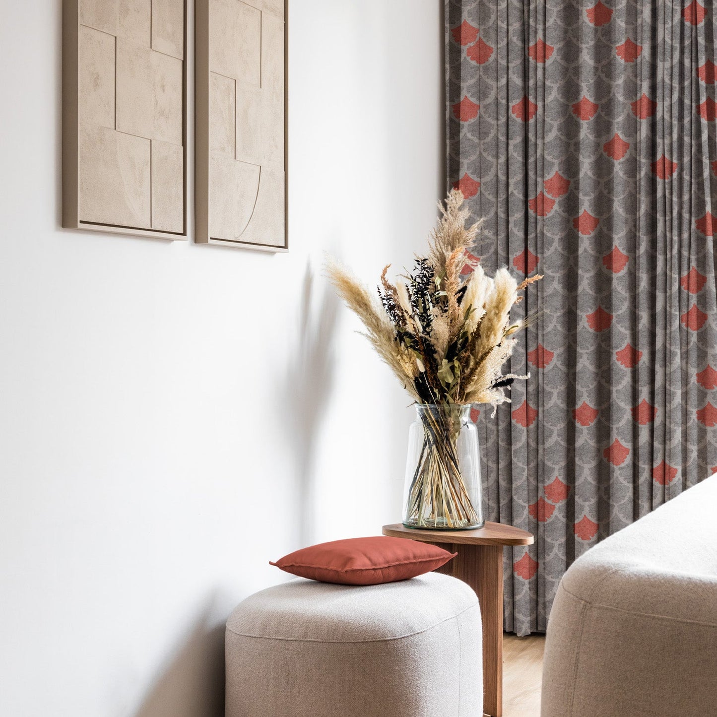 Elegent Geometric Print Matt Finish Room Darkening Curtain Set of 2 MTDS497A