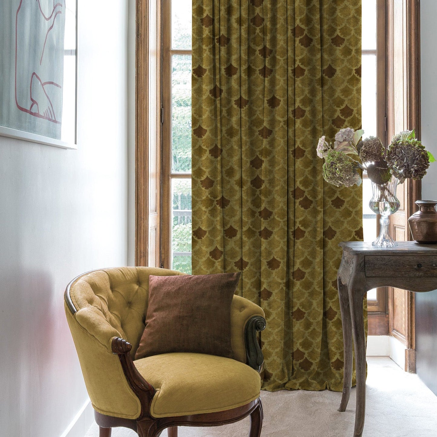 Elegent Geometric Print Matt Finish Room Darkening Curtain Set of 2 MTDS497C