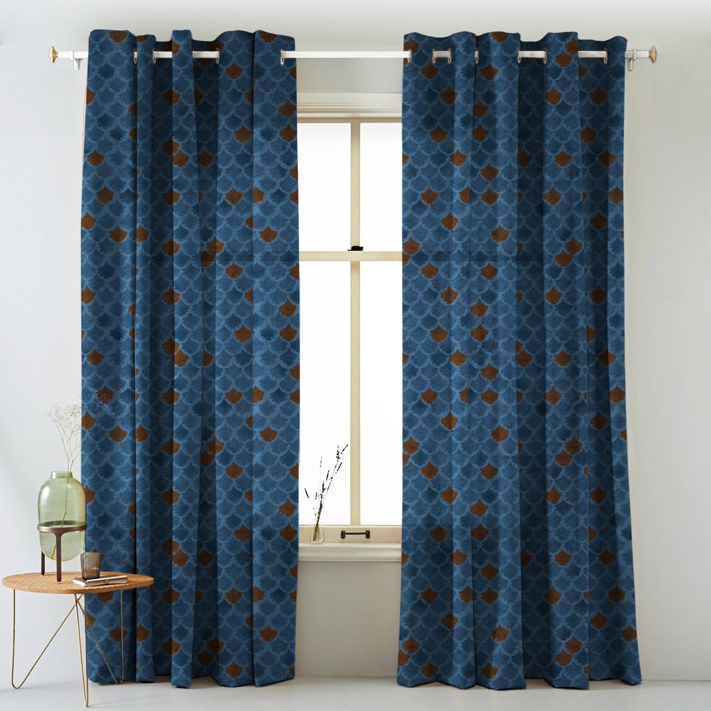 Elegent Geometric Print Matt Finish Room Darkening Curtain Set of 2 MTDS497E