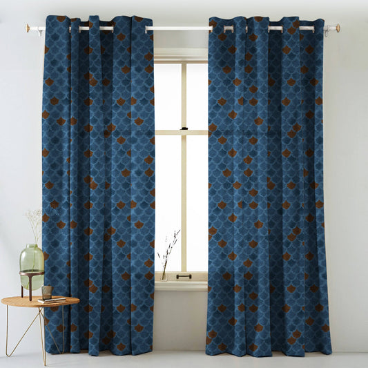 Elegent Geometric Print Matt Finish Room Darkening Curtain Set of 2 MTDS497E