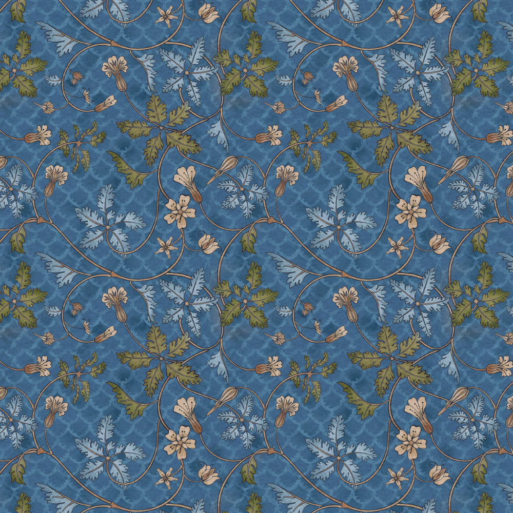 Floral Poetry Floral Oxford Blue Heavy Satin Room Darkening Curtains Set Of 2 - (DS498B)