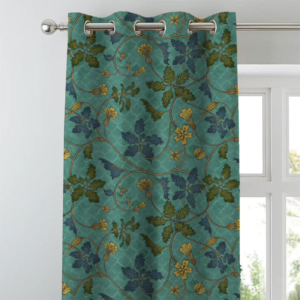 Floral Poetry Floral Turquoise Heavy Satin Room Darkening Curtains Set Of 2 - (DS498C)