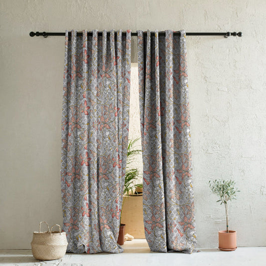 Floral Poetry Floral French Grey Heavy Satin Room Darkening Curtains Set Of 2 - (DS498D)