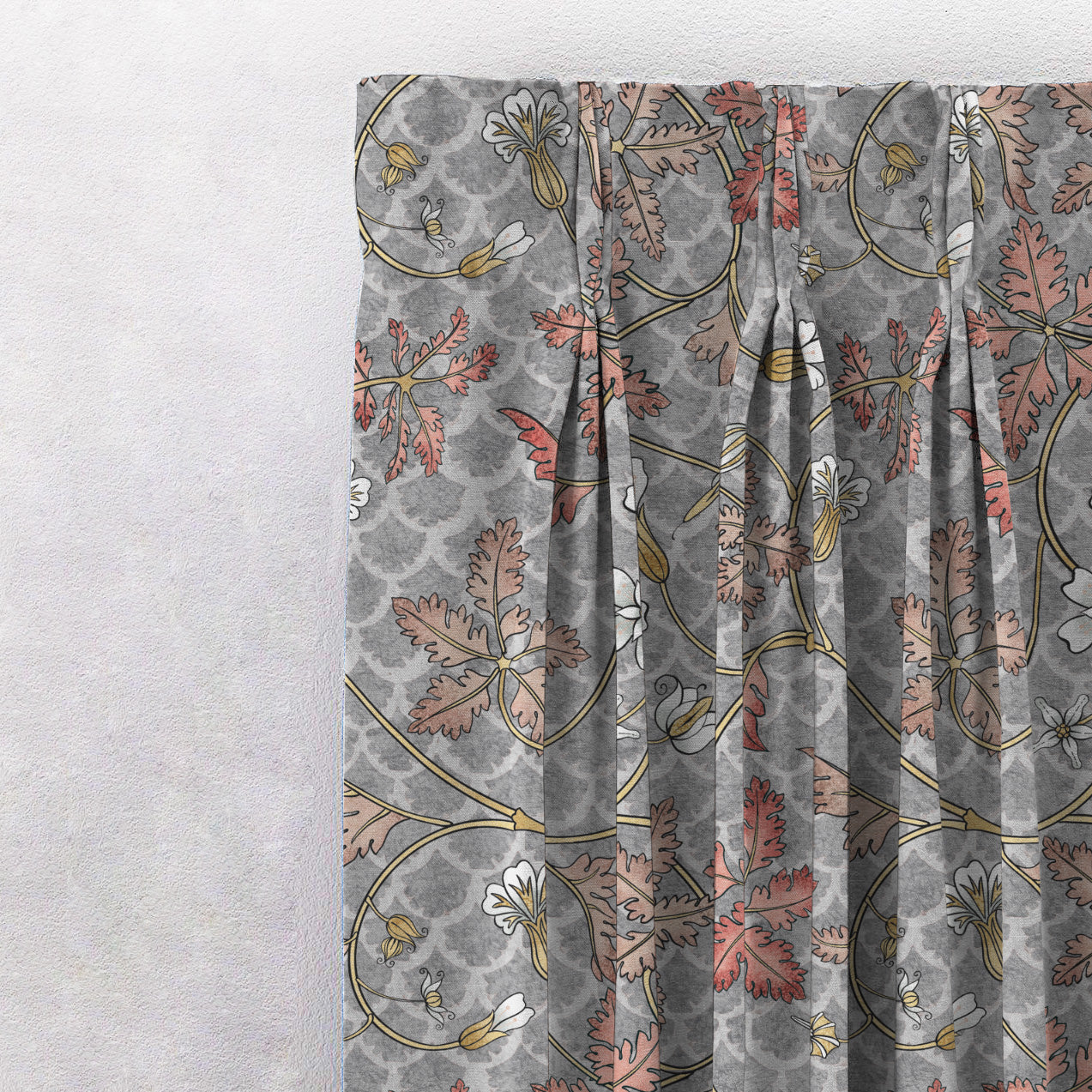 Floral Poetry Floral French Grey Heavy Satin Room Darkening Curtains Set Of 2 - (DS498D)