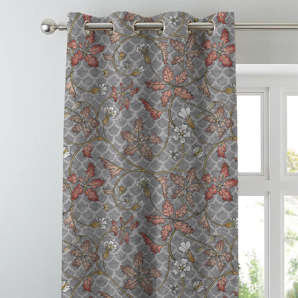 Floral Poetry Floral French Grey Heavy Satin Room Darkening Curtains Set Of 2 - (DS498D)