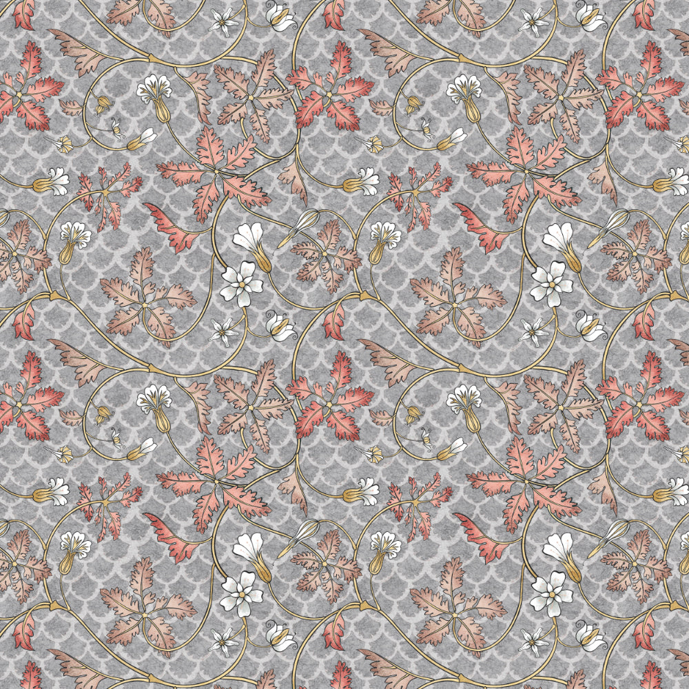 Floral Poetry Floral French Grey Heavy Satin Room Darkening Curtains Set Of 2 - (DS498D)