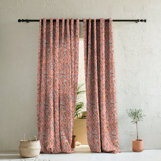Floral Poetry Floral Bubblegum Pink Heavy Satin Room Darkening Curtains Set Of 2 - (DS498E)