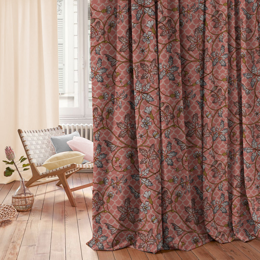 Floral Poetry Floral Bubblegum Pink Heavy Satin Room Darkening Curtains Set Of 2 - (DS498E)