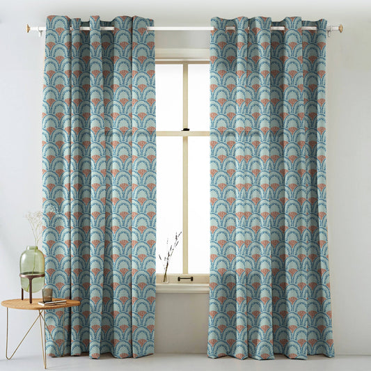 Elegent Geometric Print Matt Finish Room Darkening Curtain Set of 2 MTDS499A