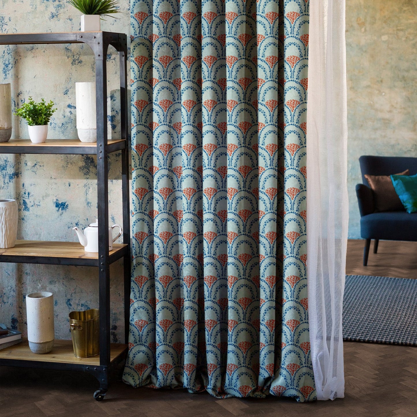 Elegent Geometric Print Matt Finish Room Darkening Curtain Set of 2 MTDS499A