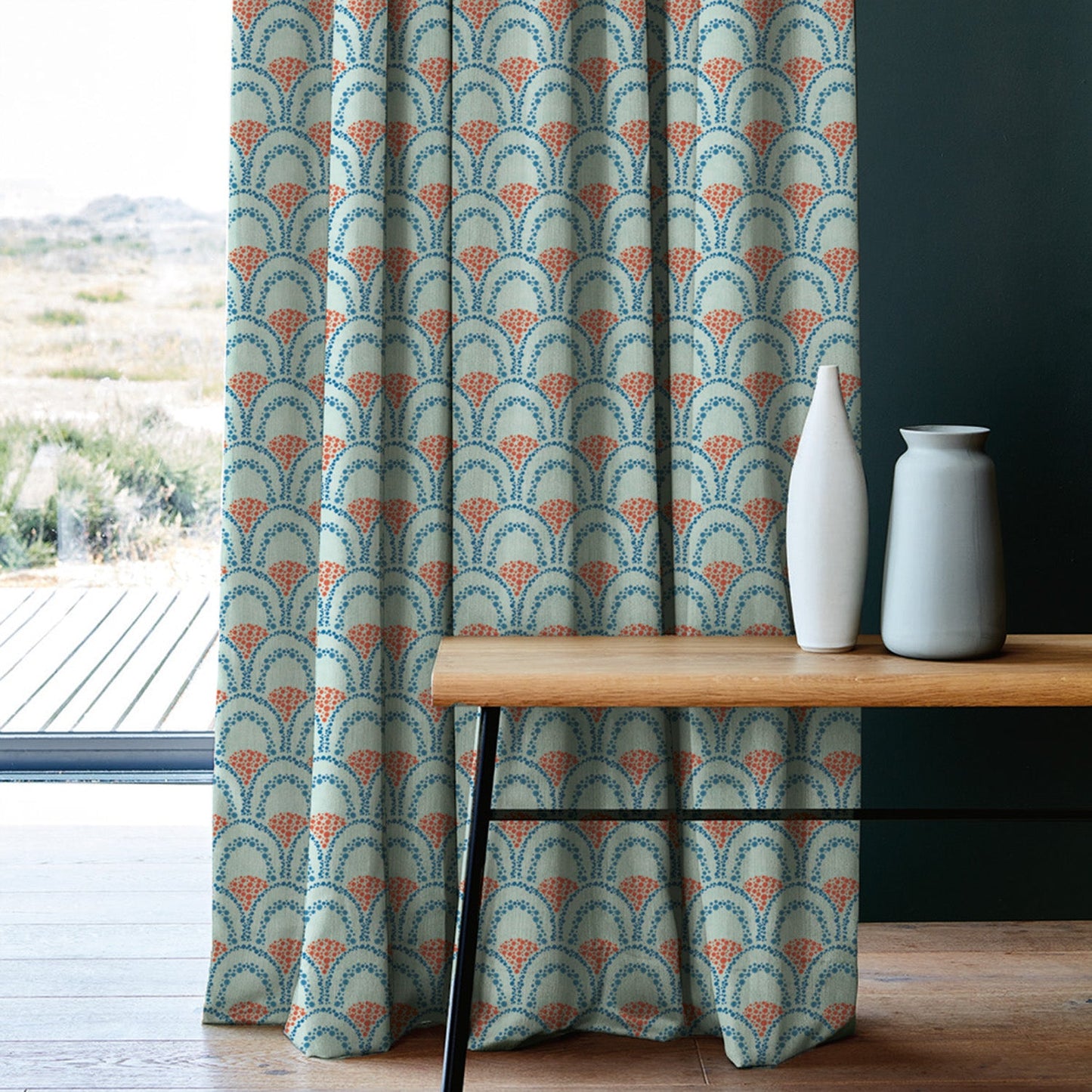 Elegent Geometric Print Matt Finish Room Darkening Curtain Set of 2 MTDS499A