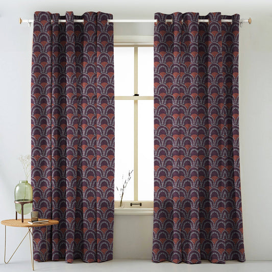 Elegent Geometric Print Matt Finish Room Darkening Curtain Set of 2 MTDS499B