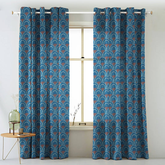 Elegent Geometric Print Matt Finish Room Darkening Curtain Set of 2 MTDS499D