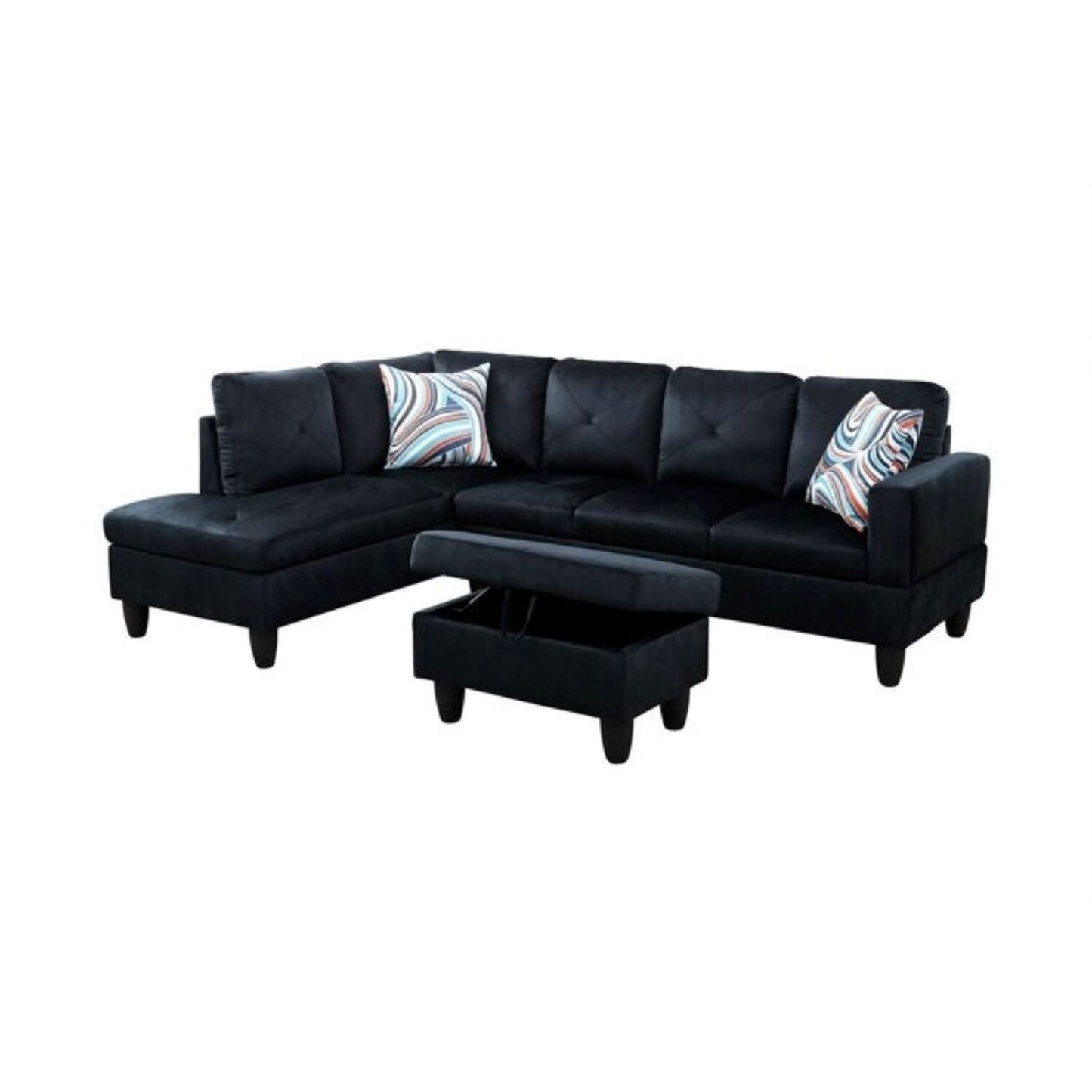 Christen 5 Seater L Shape Fabric Sofa Set with Storage Ottoman