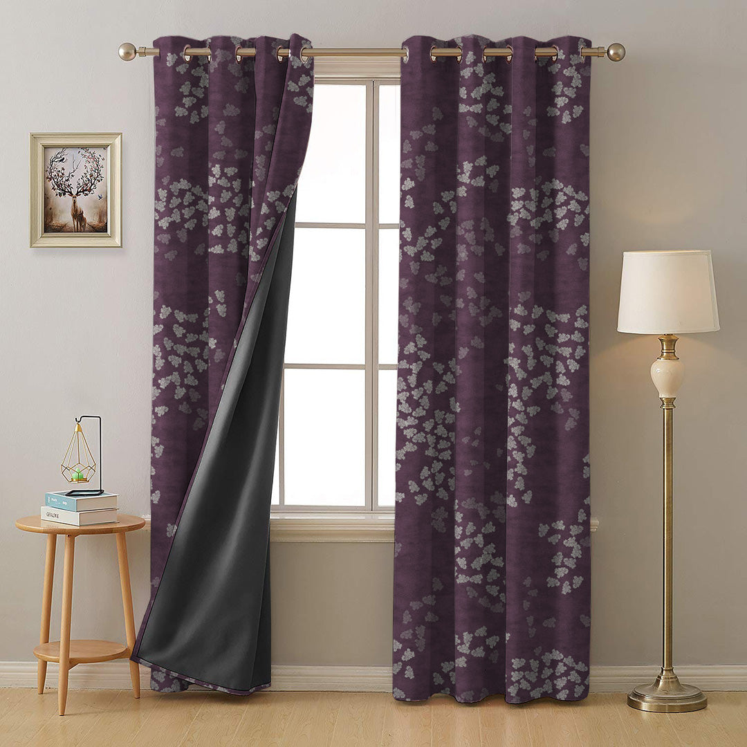 Fluttering Beauty Geometric Wine Red Heavy Satin Room Darkening Curtains Set Of 2 - (DS500A)