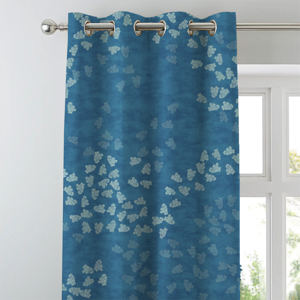 Fluttering Beauty Geometric Pacific Blue Heavy Satin Room Darkening Curtains Set Of 2 - (DS500D)