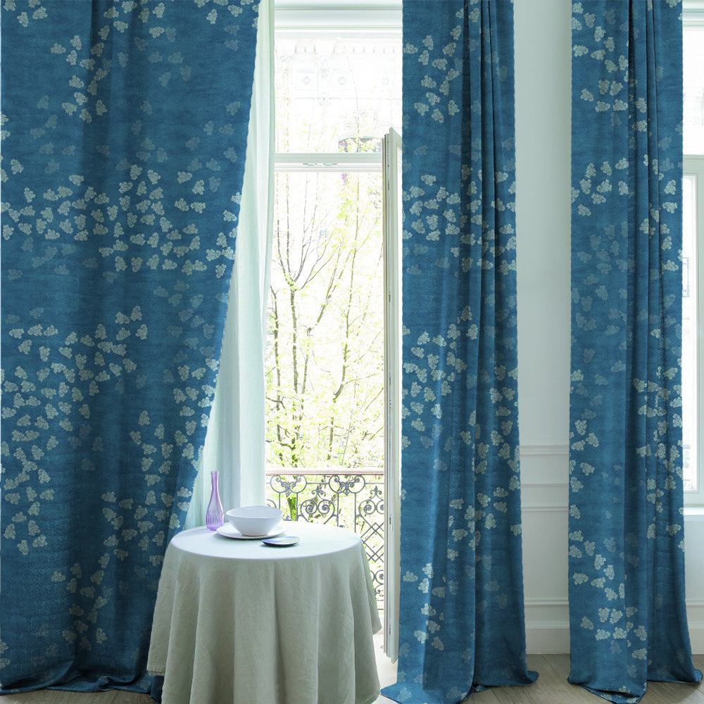 Fluttering Beauty Geometric Pacific Blue Heavy Satin Room Darkening Curtains Set Of 2 - (DS500D)