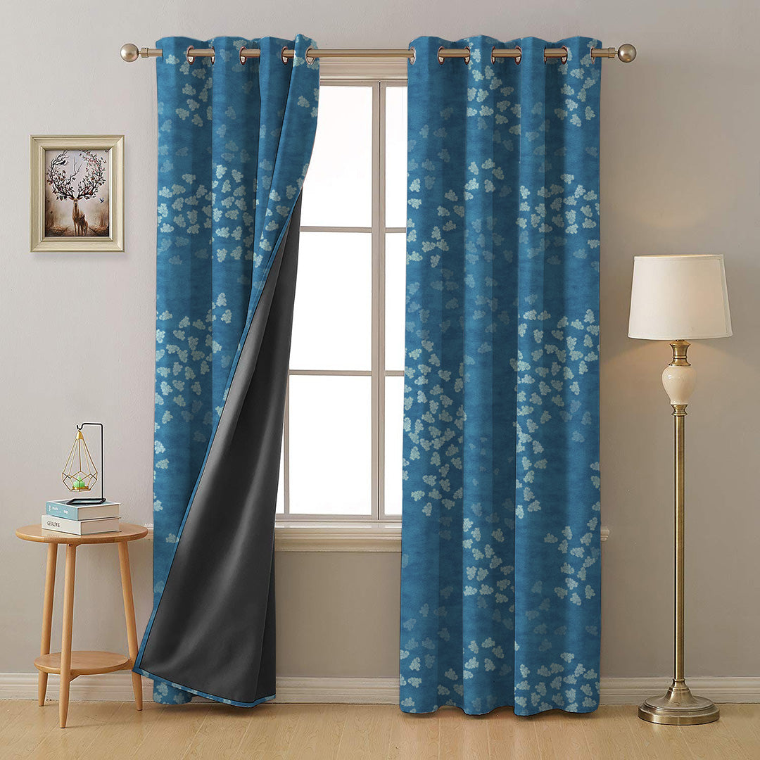 Fluttering Beauty Geometric Pacific Blue Heavy Satin Room Darkening Curtains Set Of 2 - (DS500D)