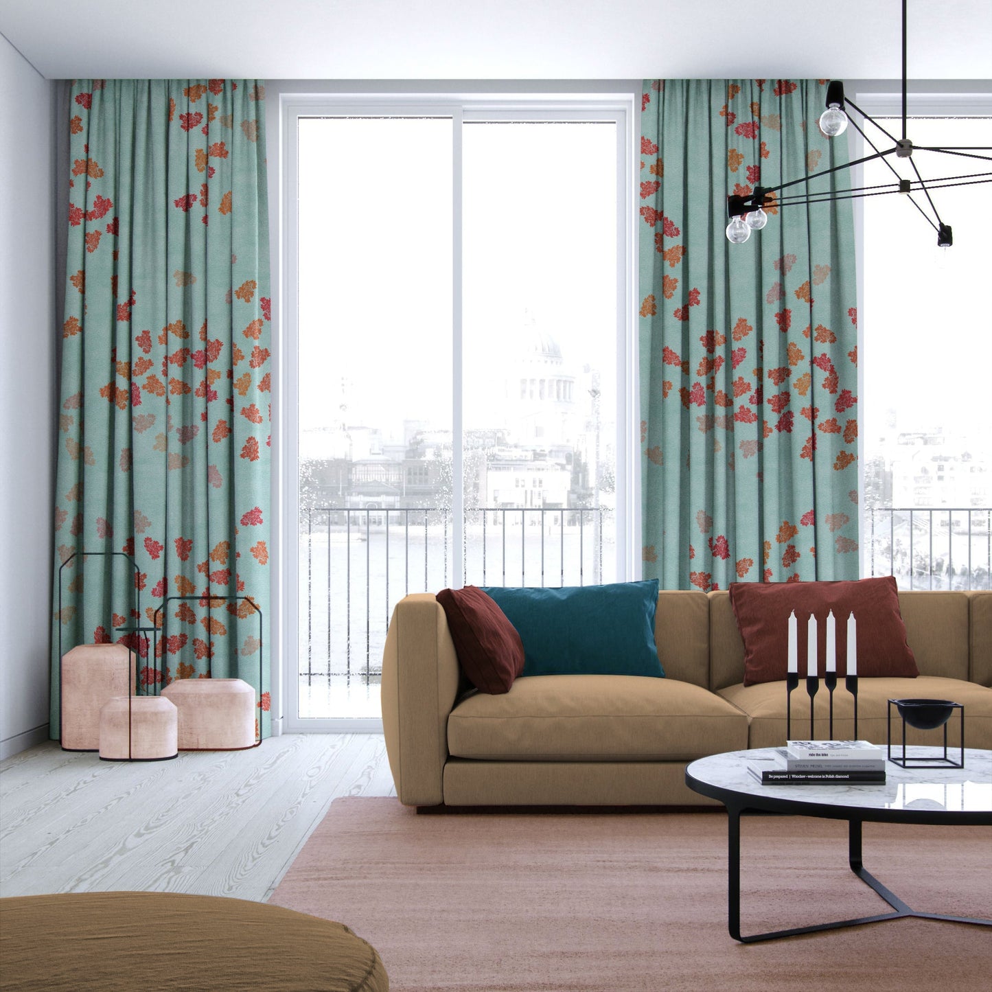 Elegant Floral Print Room Darkening Curtains- Set of 2 - DS500 C