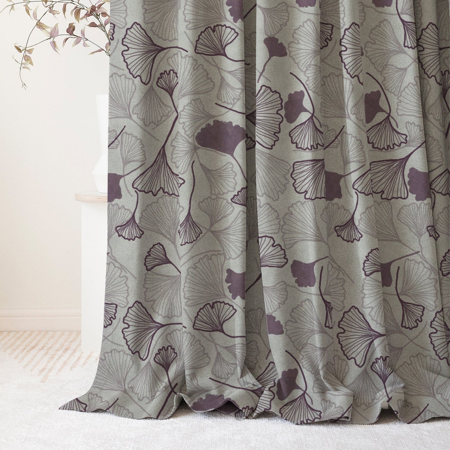 Elegent Floral Print Matt Finish Room Darkening Curtain Set of 2 MTDS501B