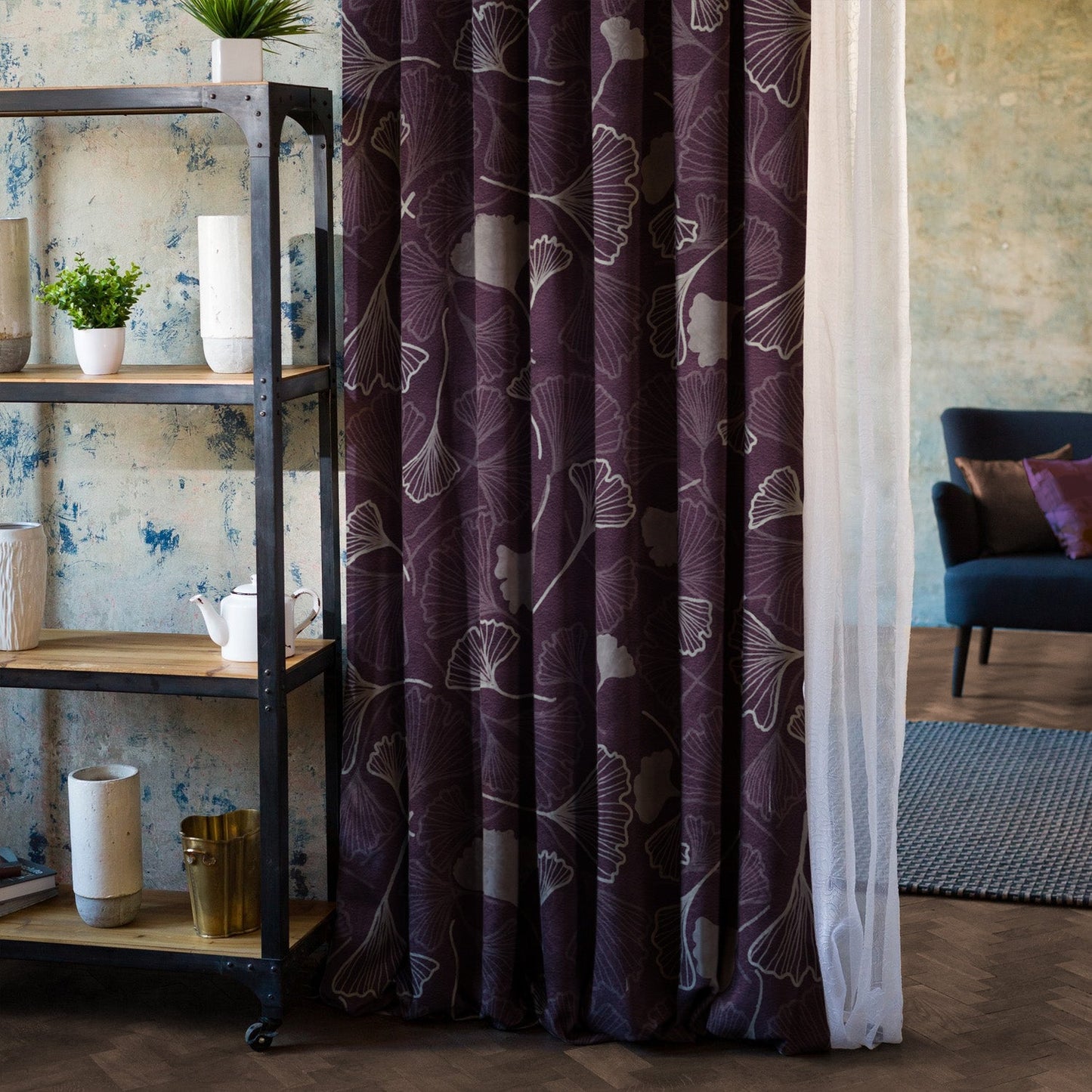 Elegent Floral Print Matt Finish Room Darkening Curtain Set of 2 MTDS501C